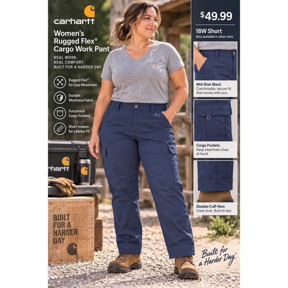 Carhartt Women's 18W Short Rugged Flex Cargo Work Pants Navy NWT 104011